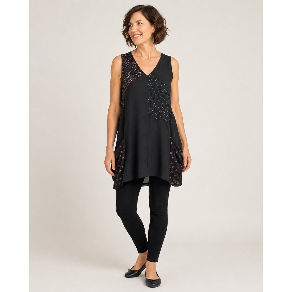 Leith Dress Womens Large Black Patchworkโ Polyester Lined Pockets *Flaw